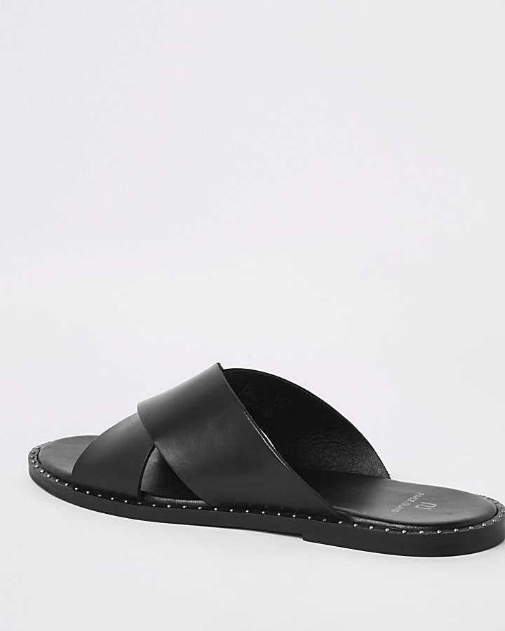 Black leather cross over sandals