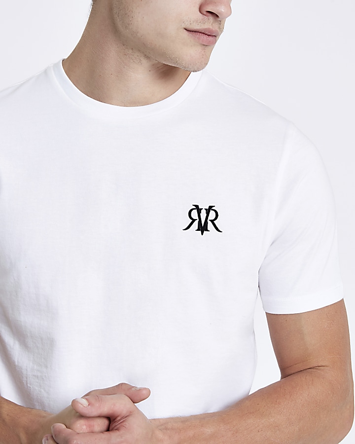 White flock print muscle fit T-shirt