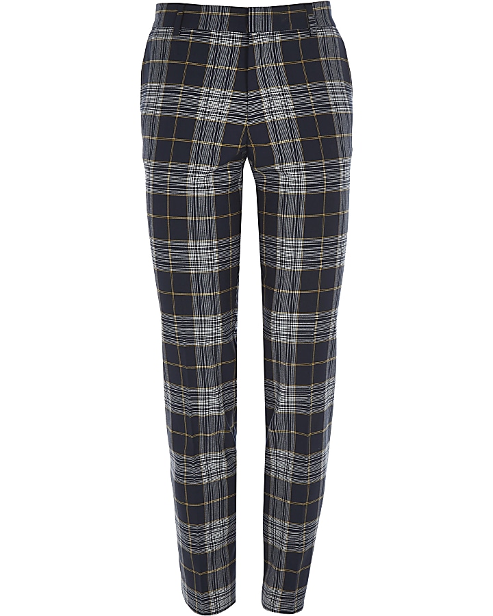 Navy check skinny smart trousers