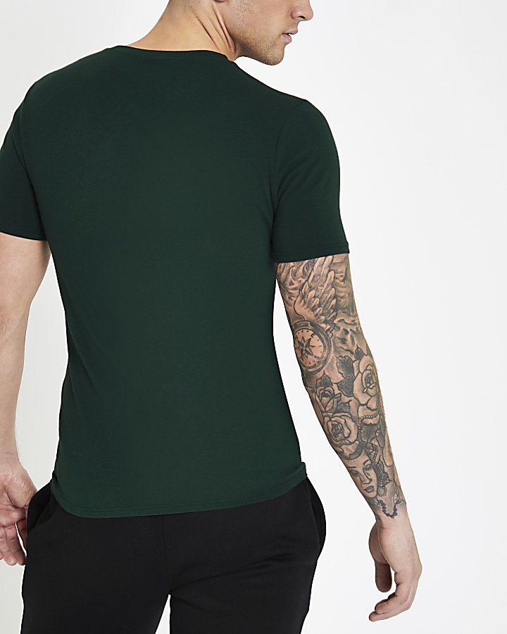 Green muscle fit crew neck T-shirt