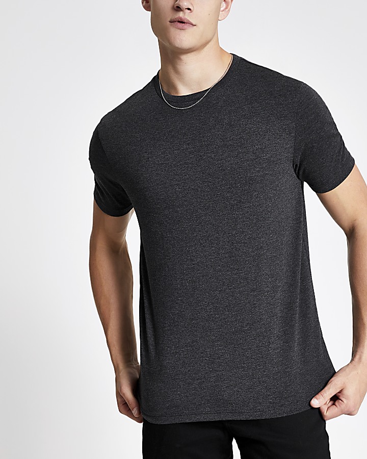 Dark grey marl slim fit crew neck T-shirt