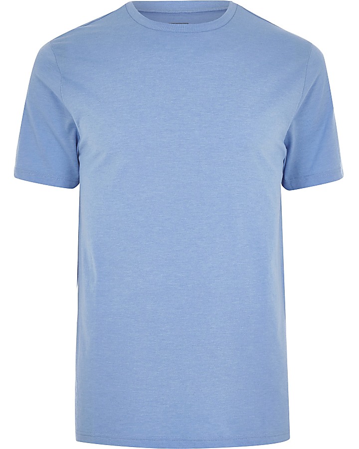 Blue marl slim fit crew neck T-shirt