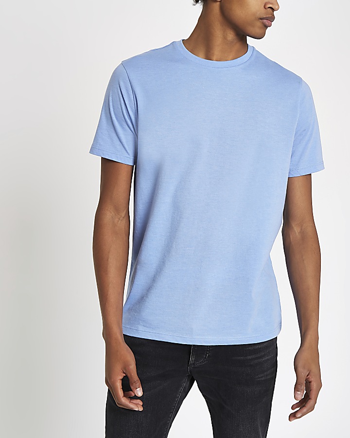 Blue marl slim fit crew neck T-shirt