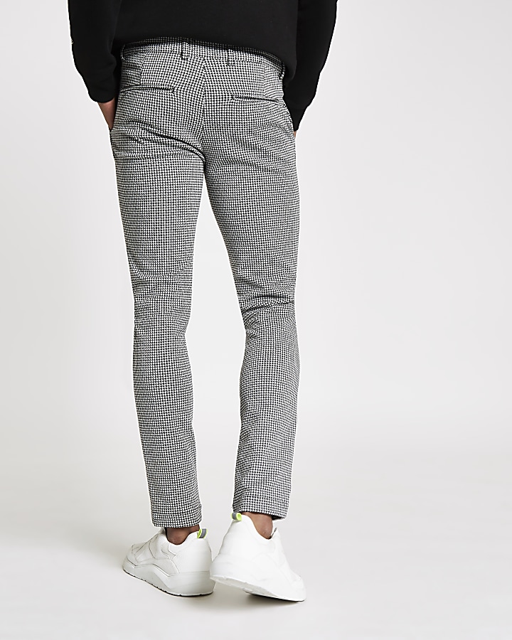 Grey dogtooth stretch super skinny trousers