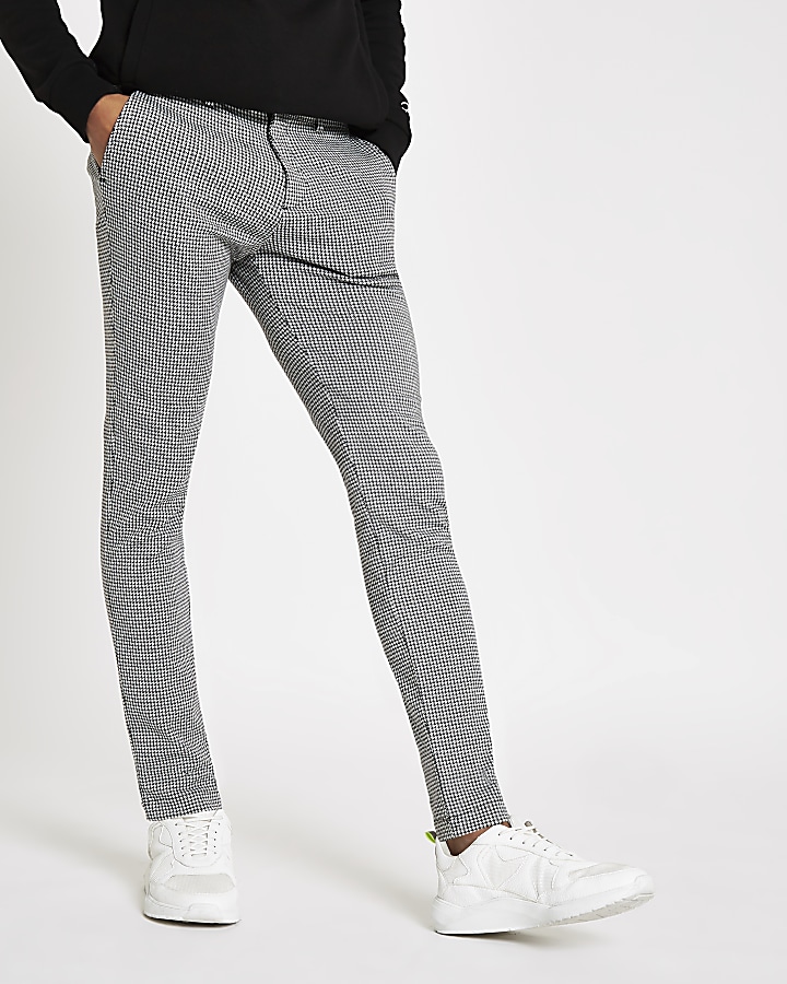 Grey dogtooth stretch super skinny trousers