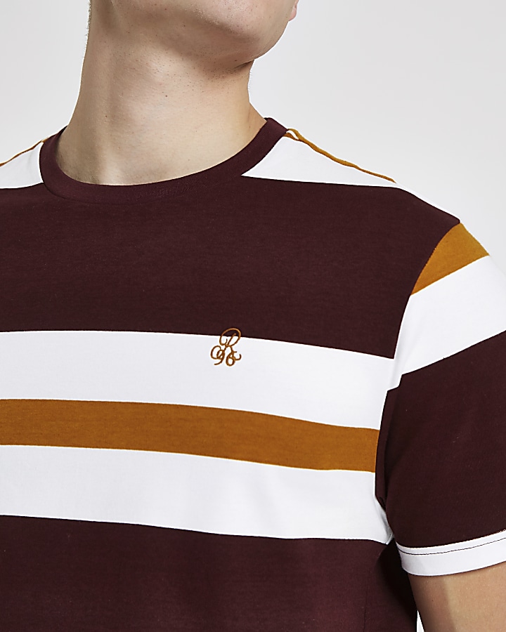R96 burgundy stripe slim fit T-shirt