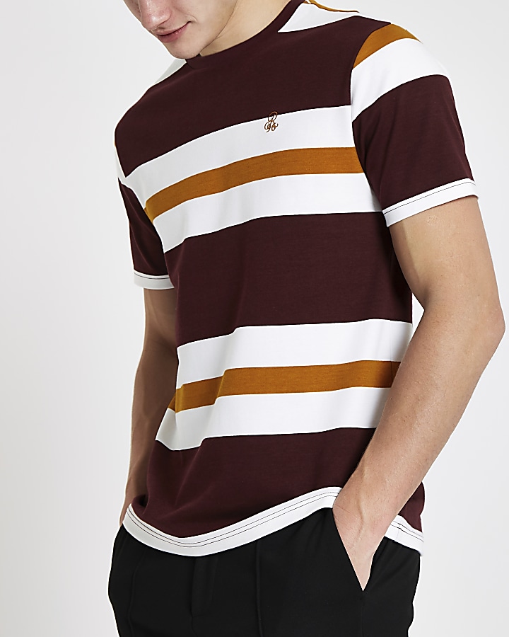 R96 burgundy stripe slim fit T-shirt