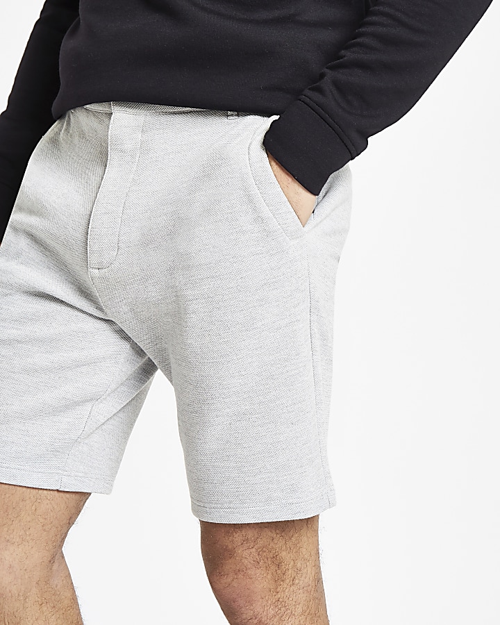 Grey marl slim fit pique shorts