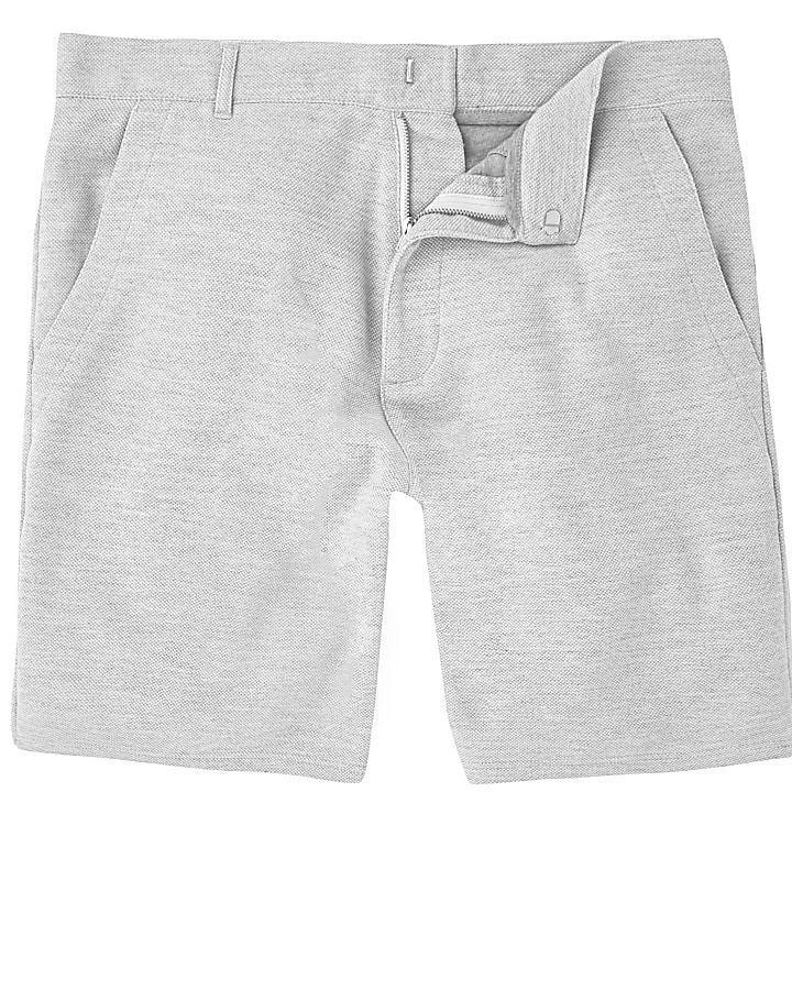 Grey marl slim fit pique shorts