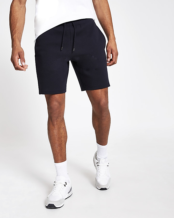 Navy slim fit pique shorts