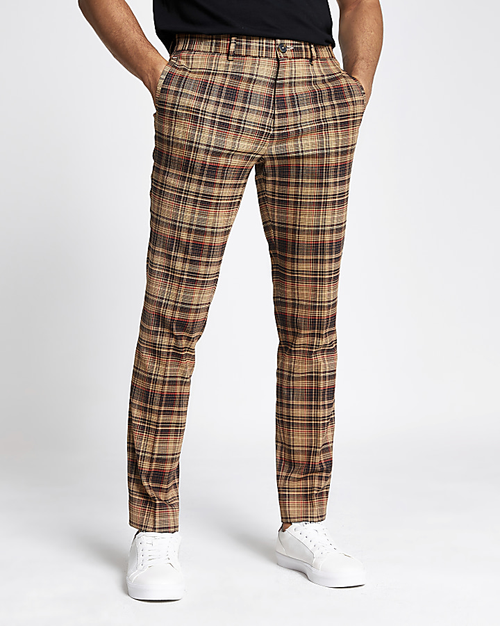 Brown check skinny smart trousers