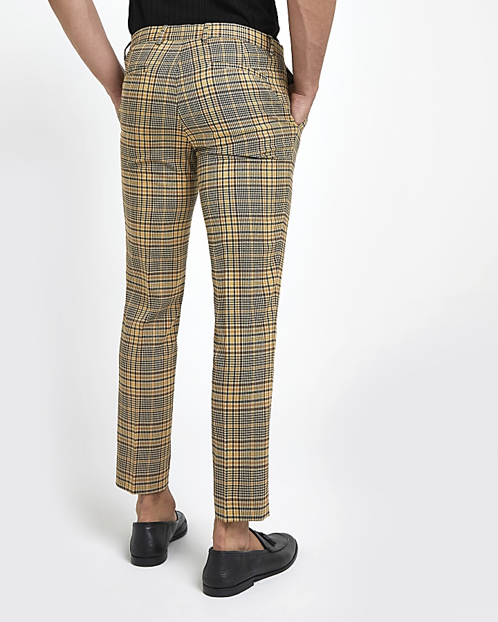 Yellow check super skinny smart trousers