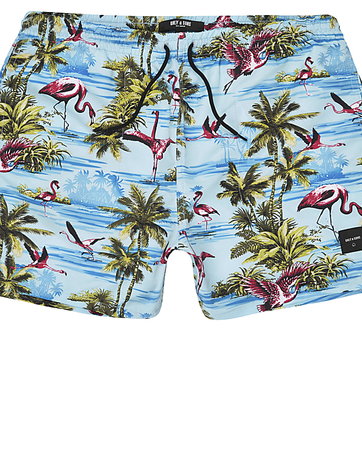 Only & Sons blue tropical print swim shorts