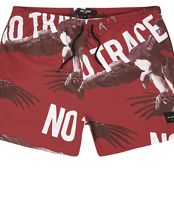 Only & Sons red printed swim shorts