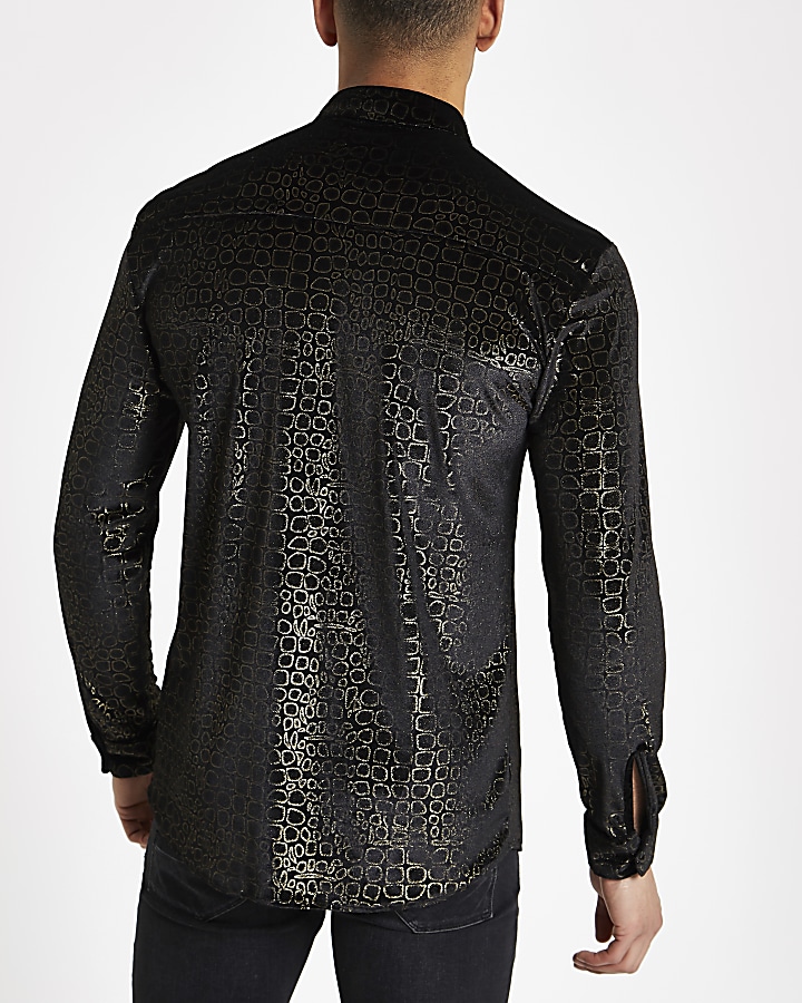 Jaded London black velvet croc shirt