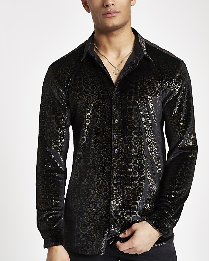 Jaded London black velvet croc shirt