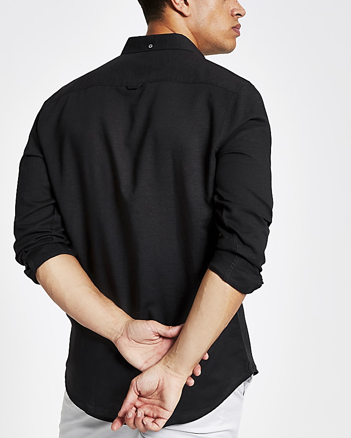 Black linen long sleeve shirt