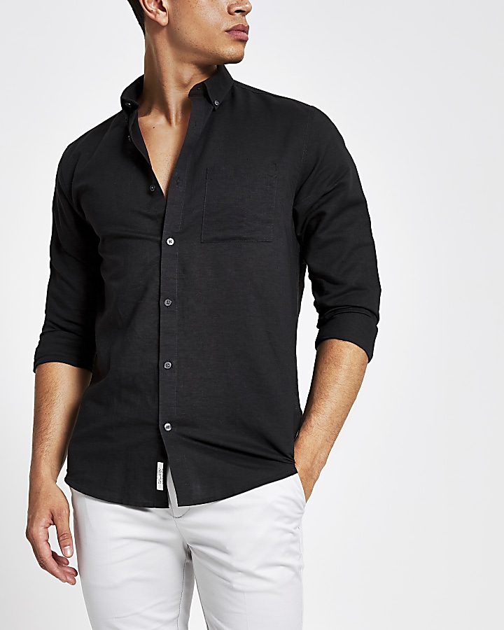 Black linen long sleeve shirt