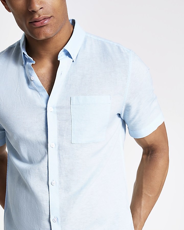 Light blue linen short sleeve shirt