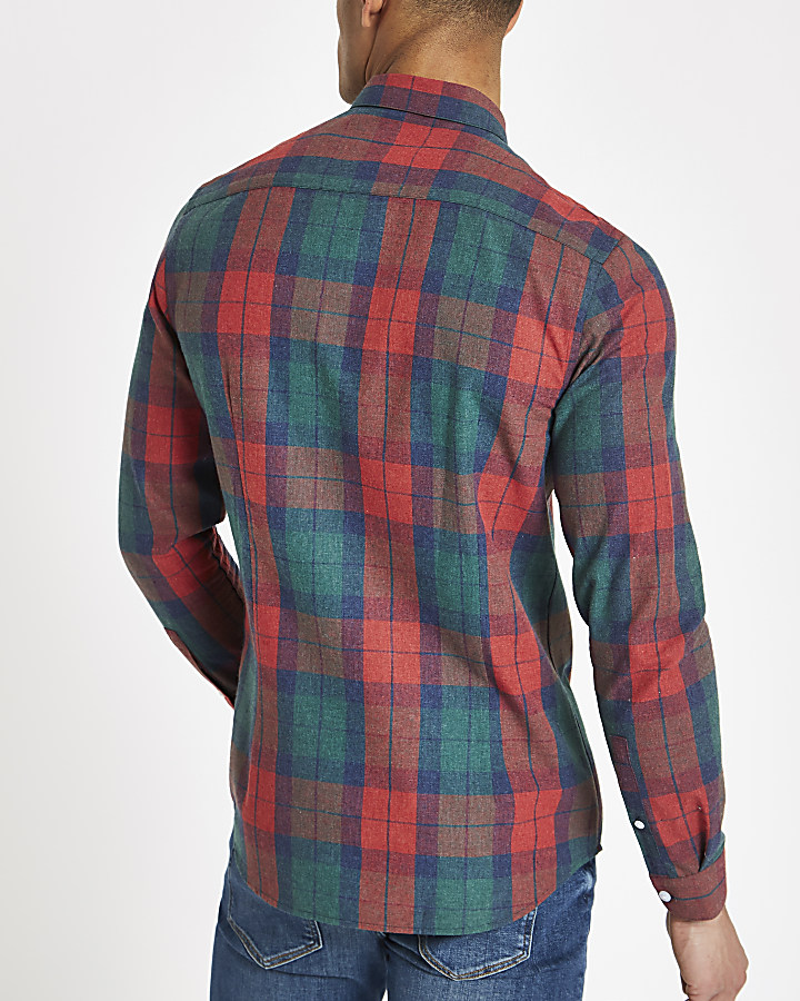 Red check wasp embroidered regular fit shirt