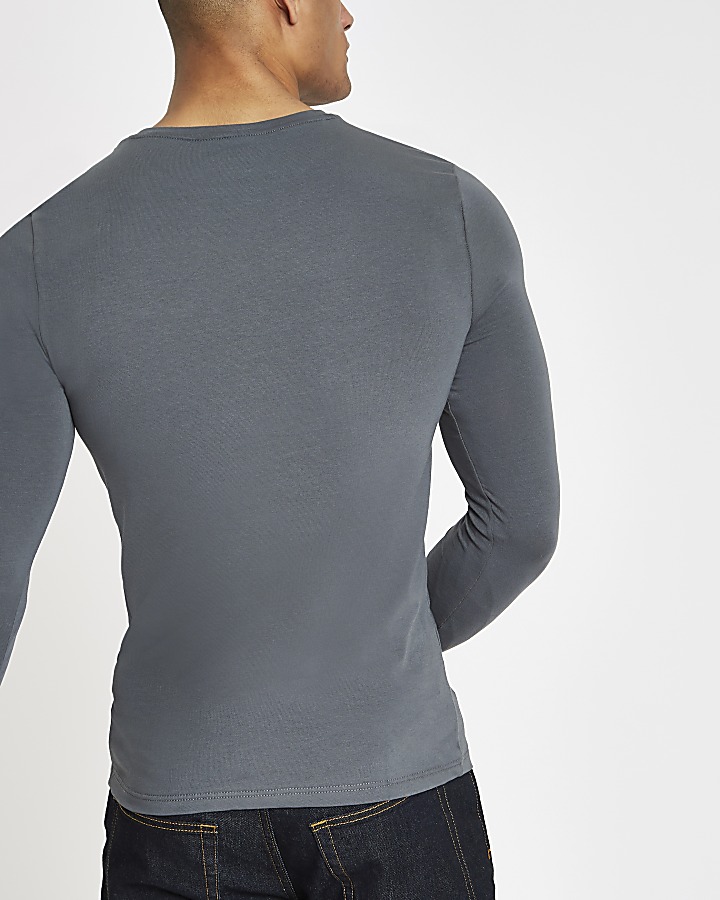 Grey muscle fit long sleeve T-shirt 5 pack