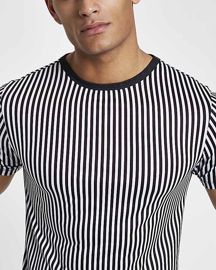 Black vertical stripe muscle fit T-shirt
