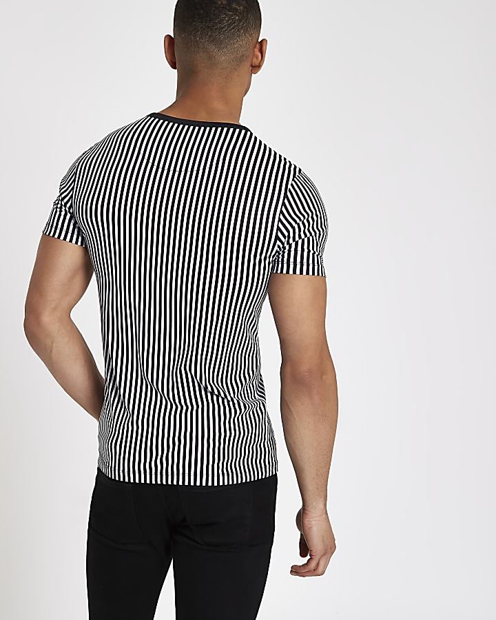 Black vertical stripe muscle fit T-shirt