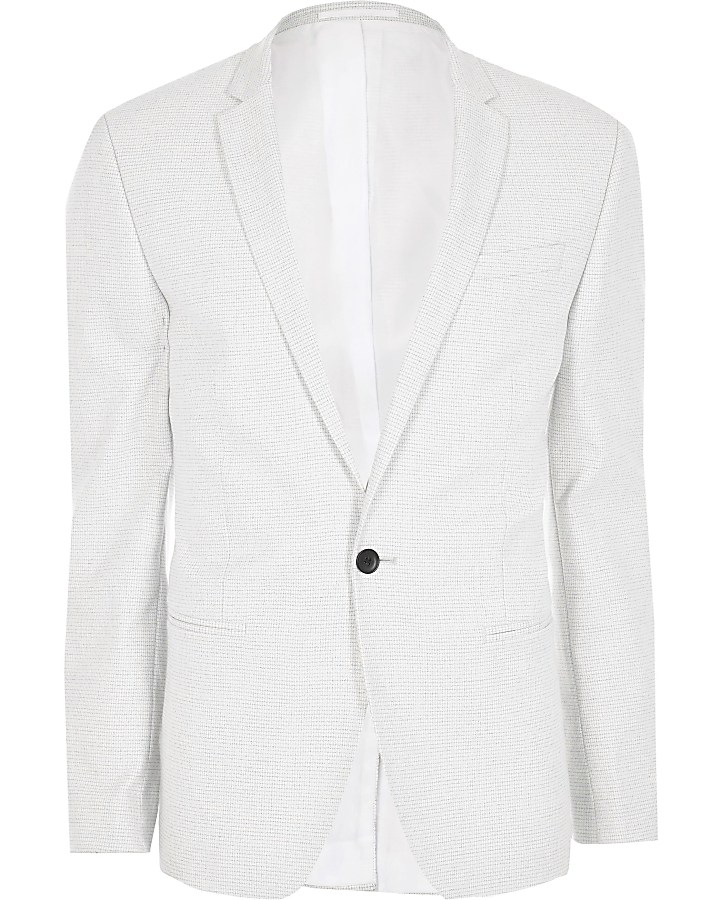 Light grey skinny fit textured blazer