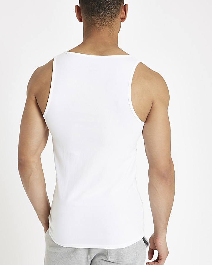 White muscle fit scoop neck vest