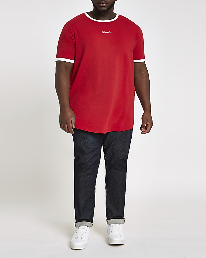 Big and Tall Prolific red curved hem T-shirt