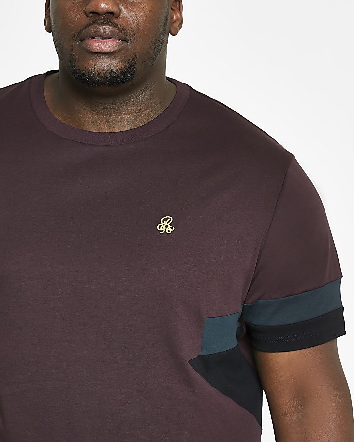 Big and Tall R96 burgundy splice T-shirt