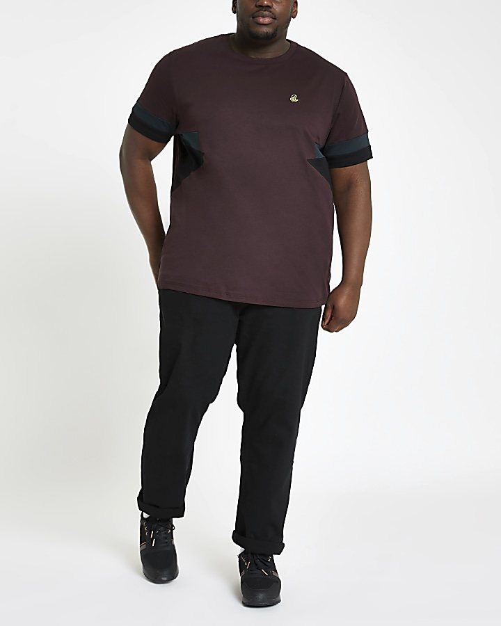 Big and Tall R96 burgundy splice T-shirt