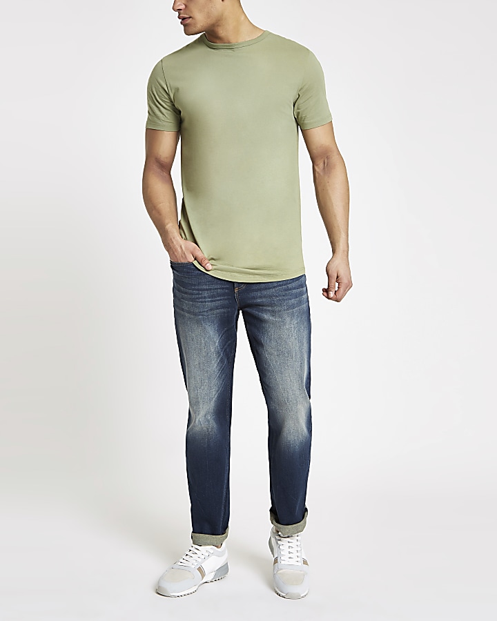 Green curved hem longline T-shirt