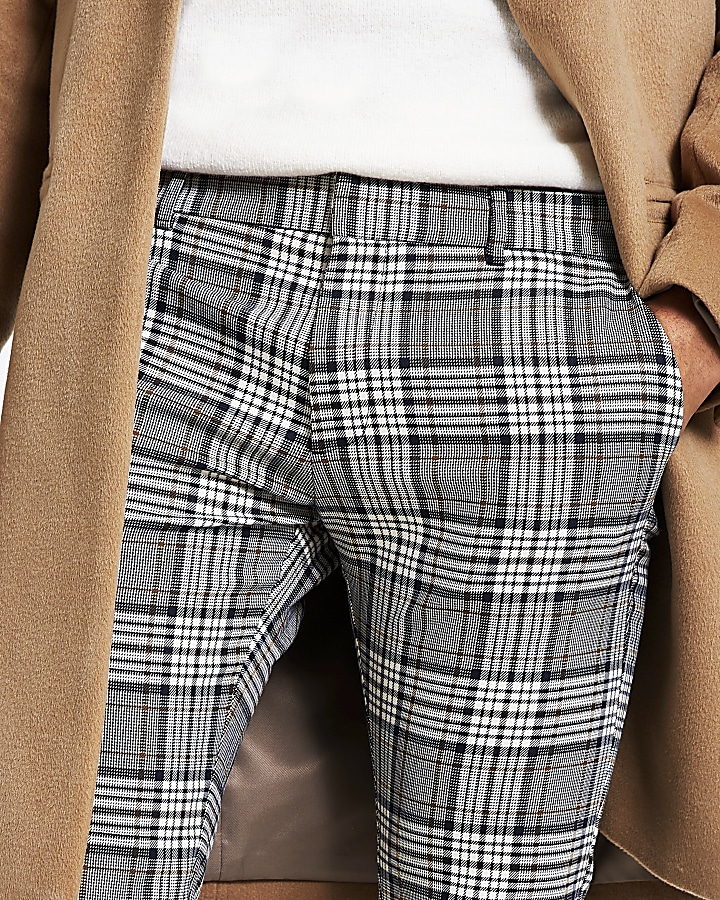 Grey tartan check super skinny smart trousers