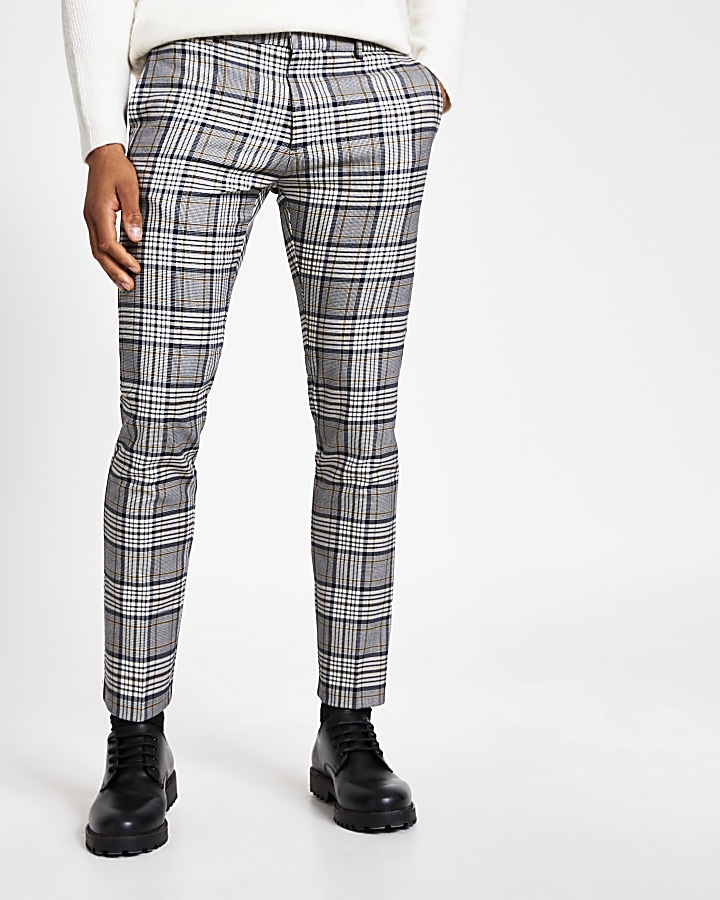 Grey tartan check super skinny smart trousers
