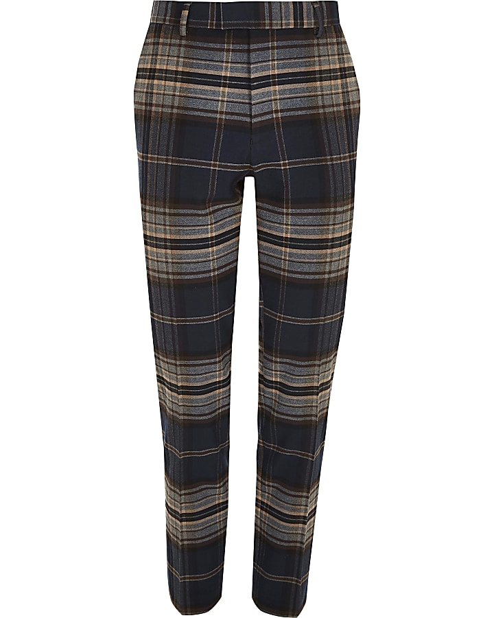 Big and Tall navy check smart trousers