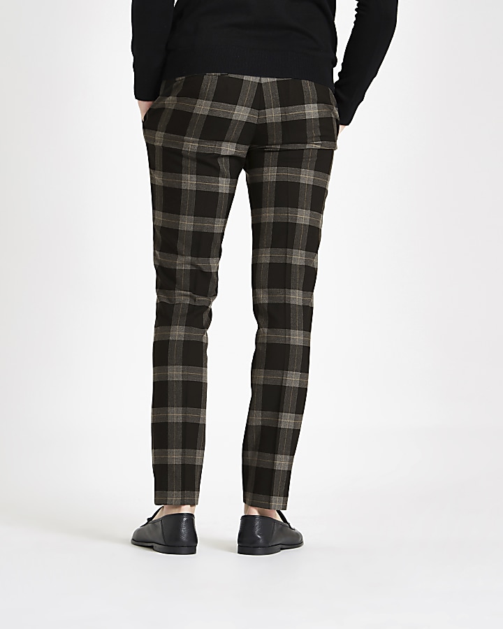 Black check skinny smart trousers