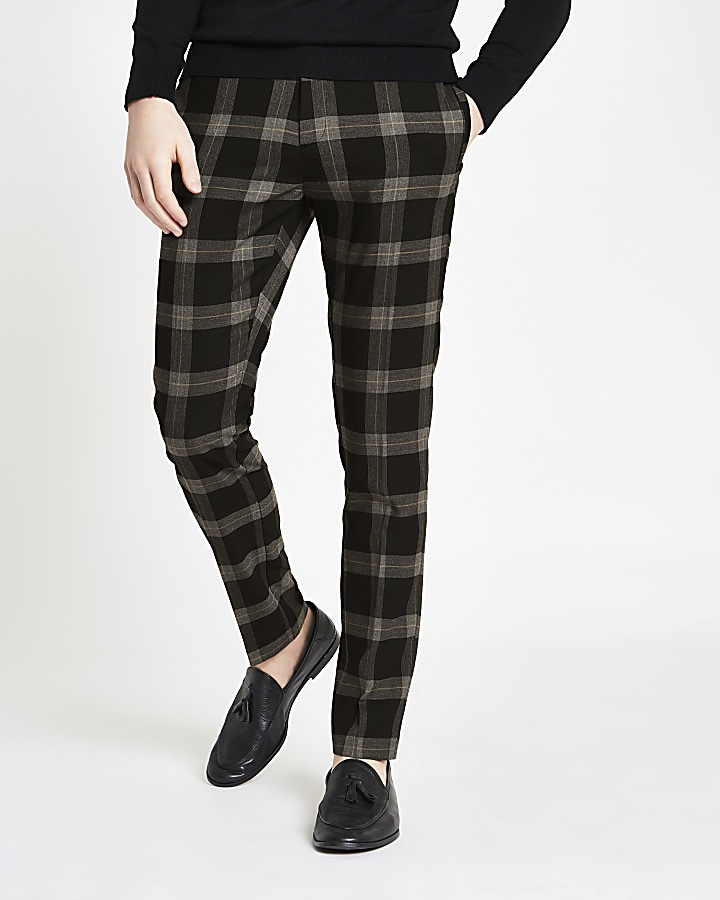 Black check skinny smart trousers