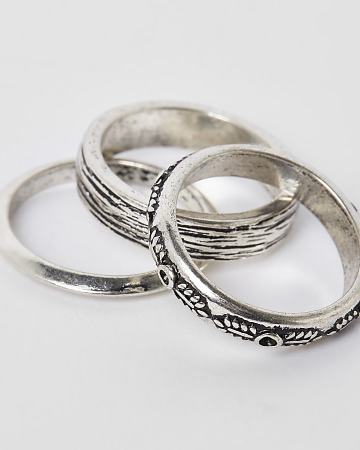 Silver tone textured ring 3 pack