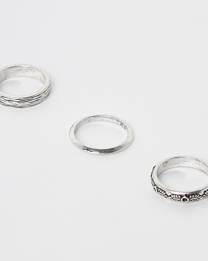 Silver tone textured ring 3 pack