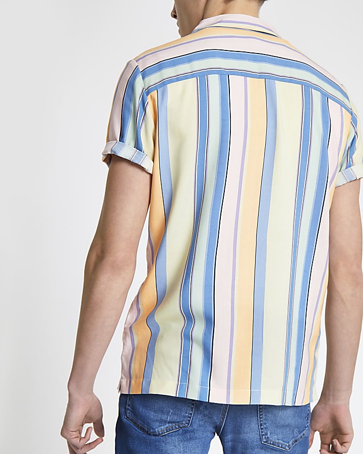 Yellow stripe revere short sleeve shirt