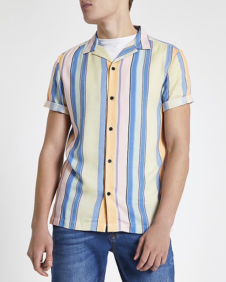 Yellow stripe revere short sleeve shirt