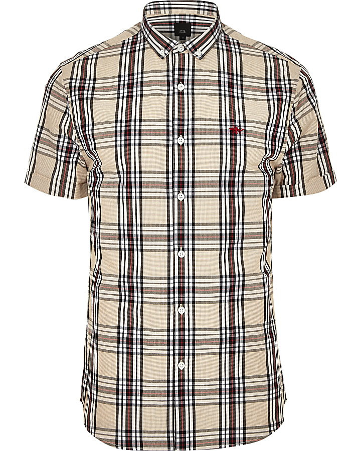 Stone check wasp embroidered slim fit shirt
