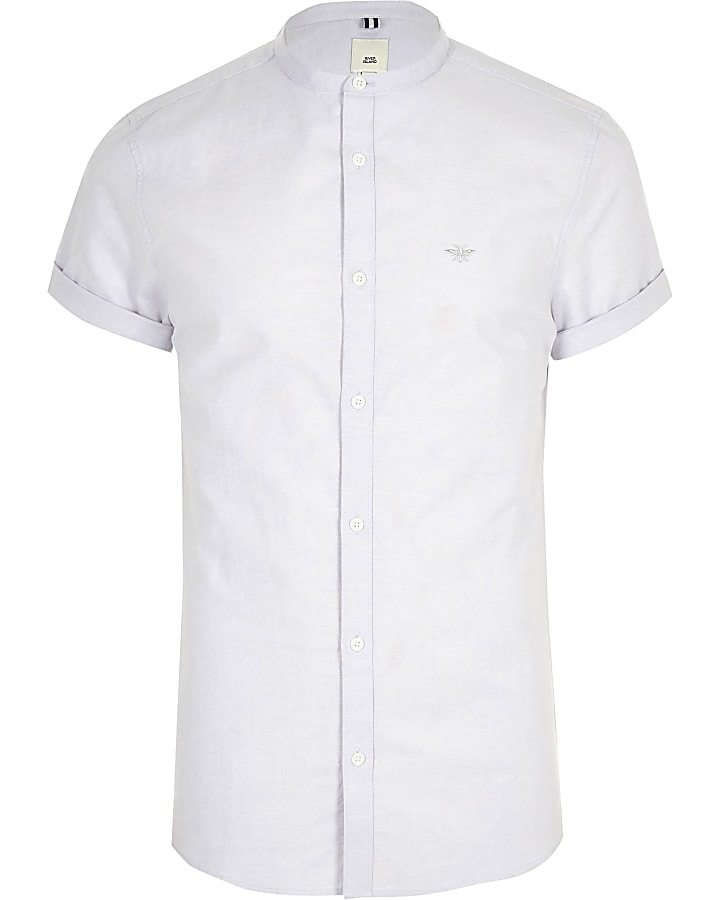 Lilac grandad Oxford short sleeve shirt