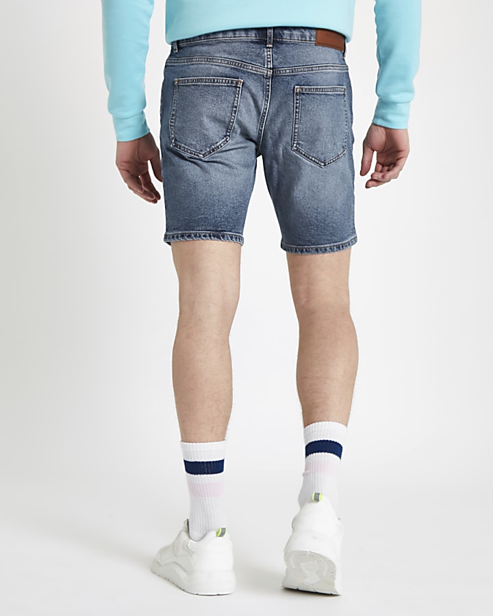 Mid blue slim fit denim shorts