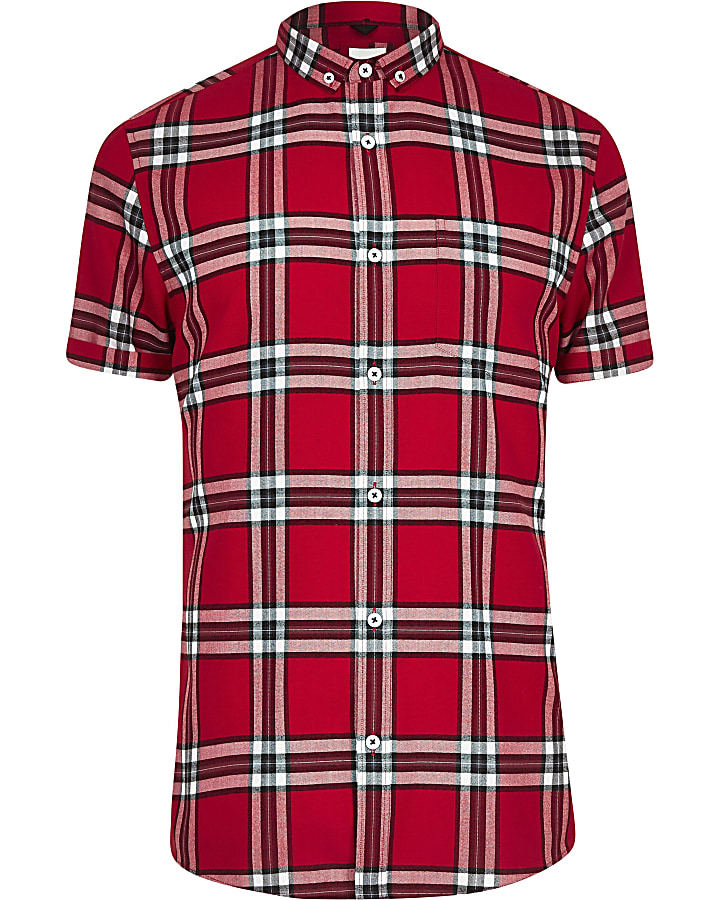 Red check print regular fit shirt