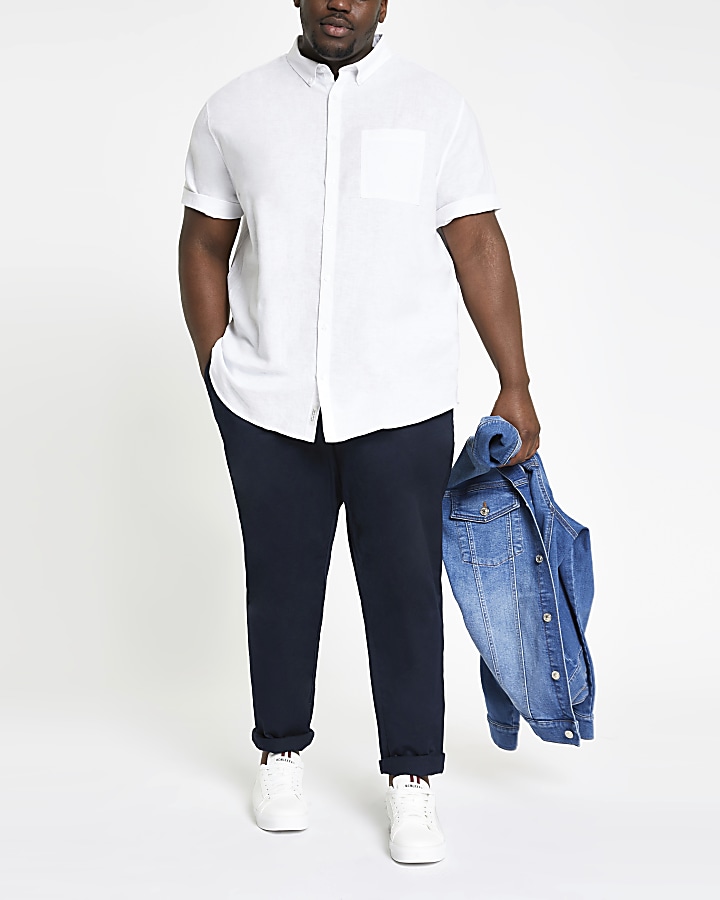Big and Tall white linen short sleeve shirt