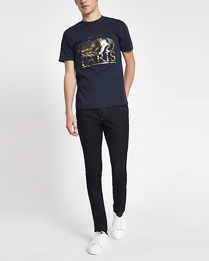 Navy dragon gold foil slim fit T-shirt
