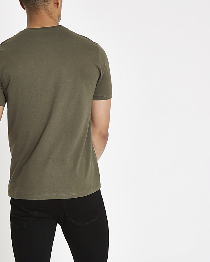 Khaki green slim fit crew neck T-shirt
