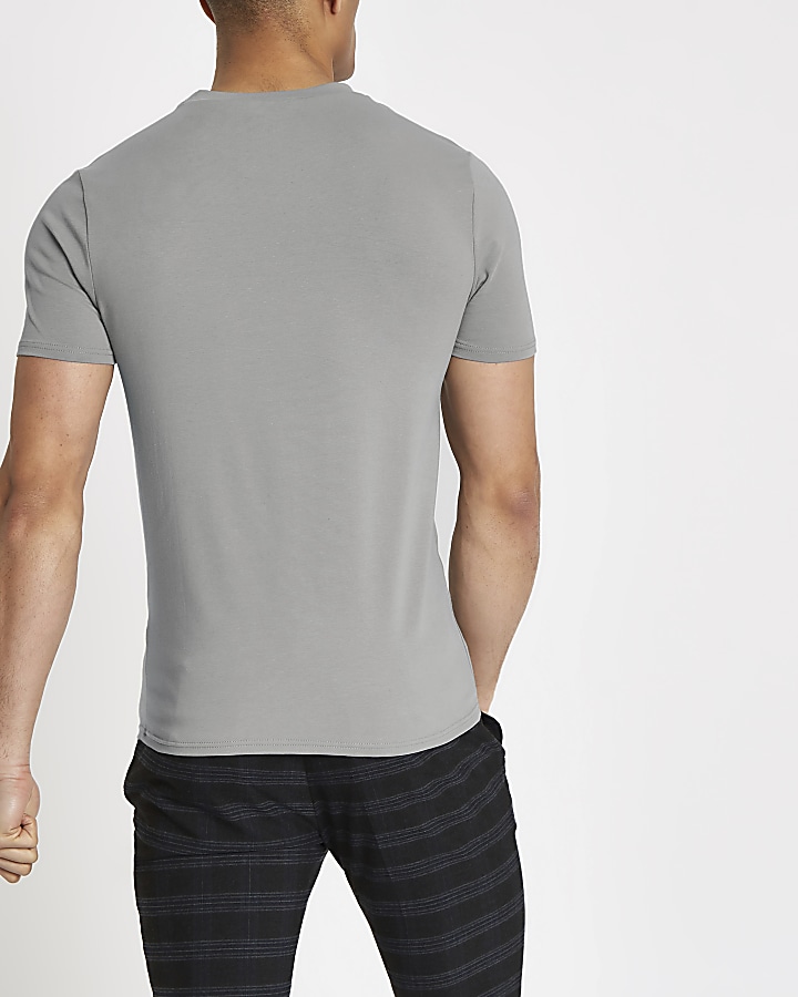 Grey muscle fit crew neck T-shirt